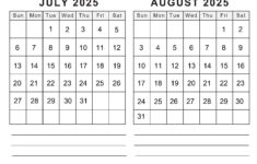 Free Printable July August 2025 Calendar | Calendarkart |  Calendar 2025