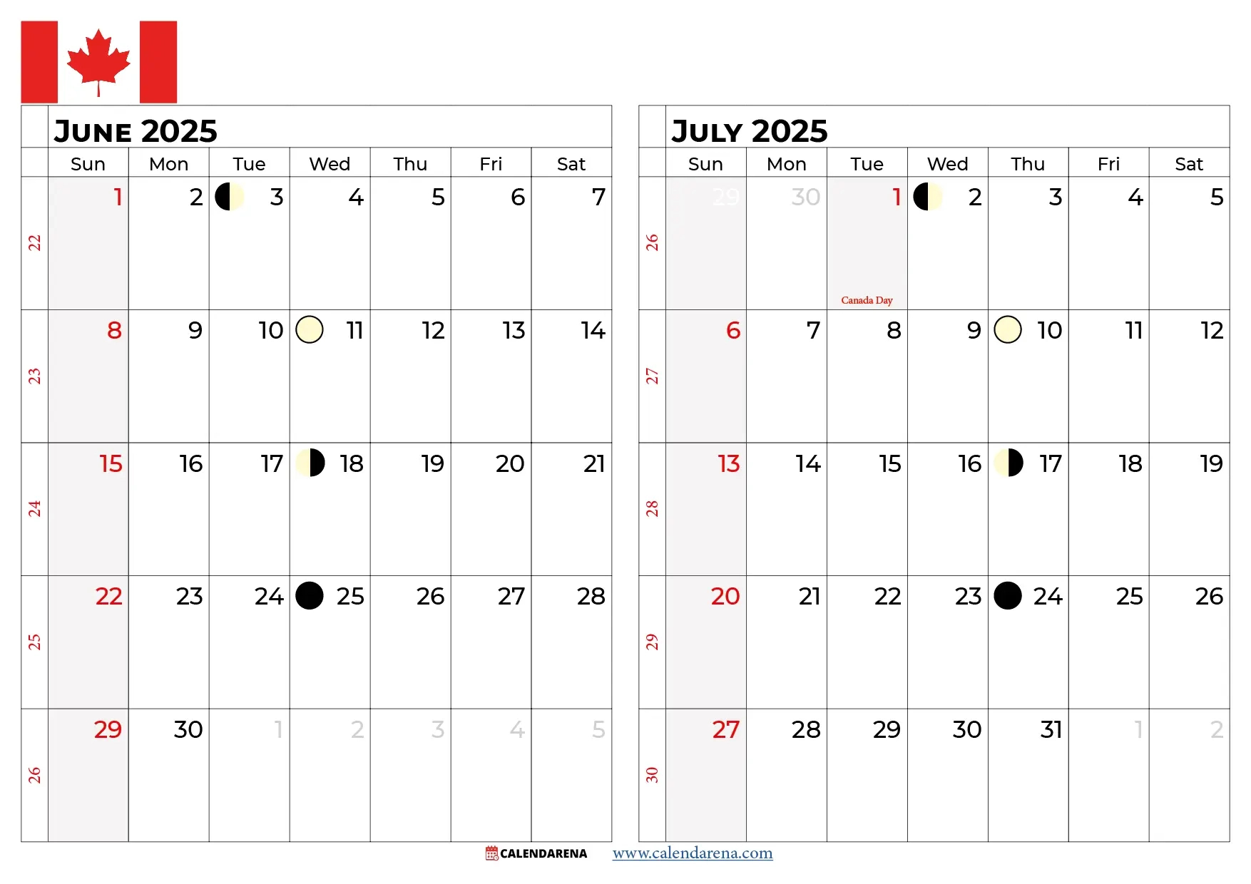 July 2025 Calendar Canada | July Calendar 2025 Canada