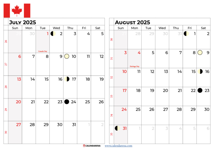 July Calendar 2025 with Holidays Canada | Calendar 2025
