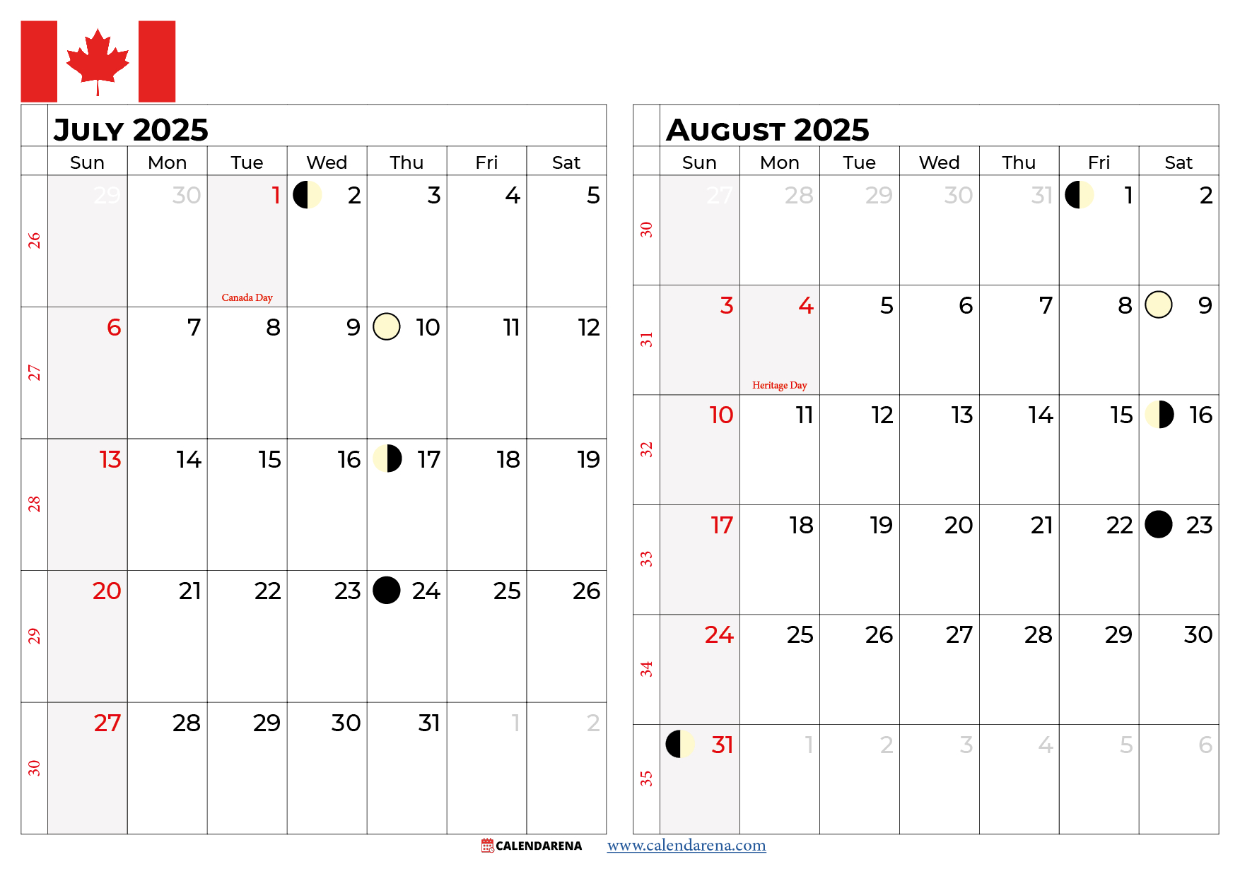 July 2025 Calendar Canada | July Calendar 2025 with Holidays Canada