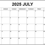 July 2025 Calendar | Free Printable Calendars | Blank July 2025 Calendar Printable