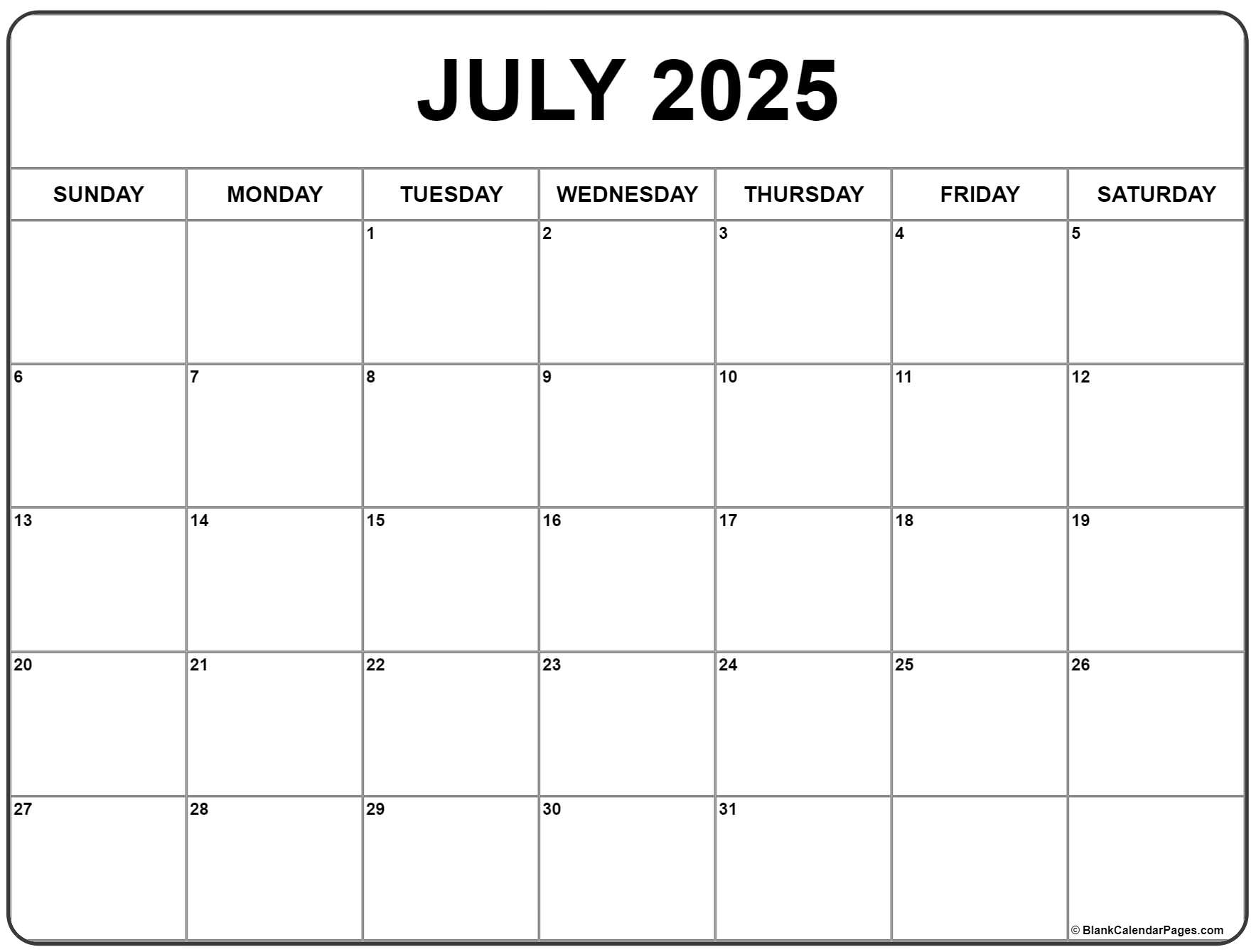July 2025 Calendar | Free Printable Calendars | Calendar 2025