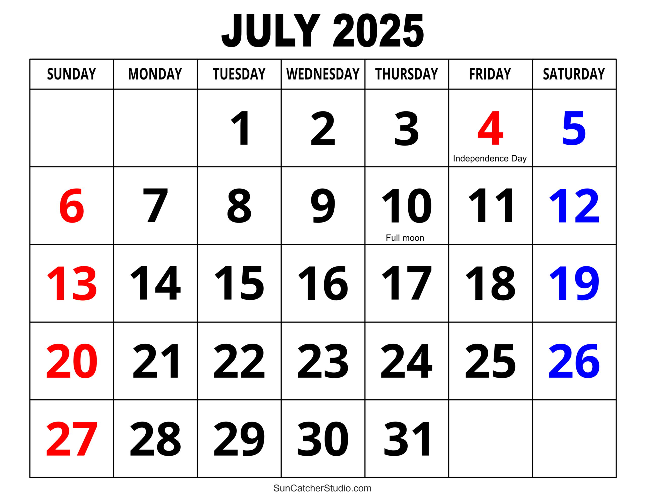 July 2025 Calendar (Free Printable) – Free Printables, Monograms | July Calendar 2025 With Holidays