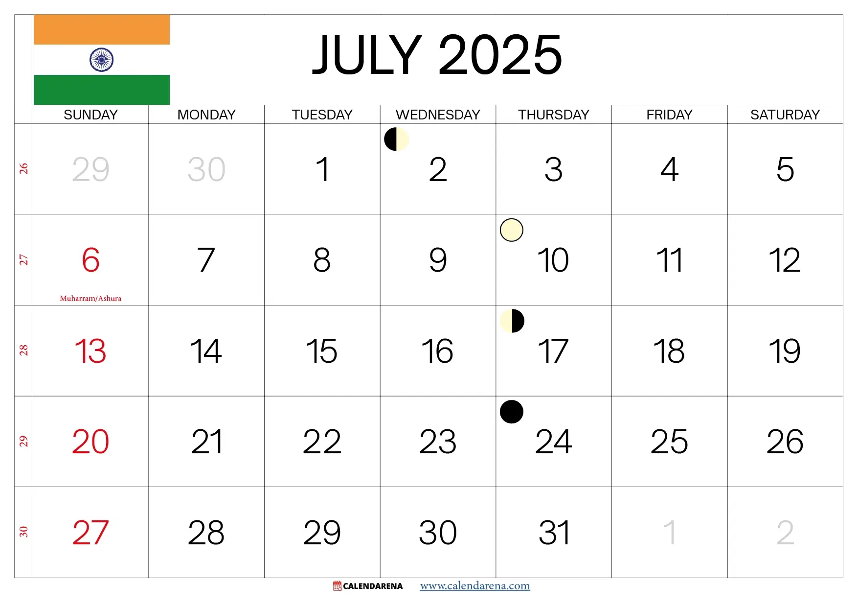 July 2025 Calendar India | Tamil Calendar 2025 July