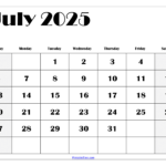 July 2025 Calendar Printable Pdf Template With Holidays |  Calendar 2025