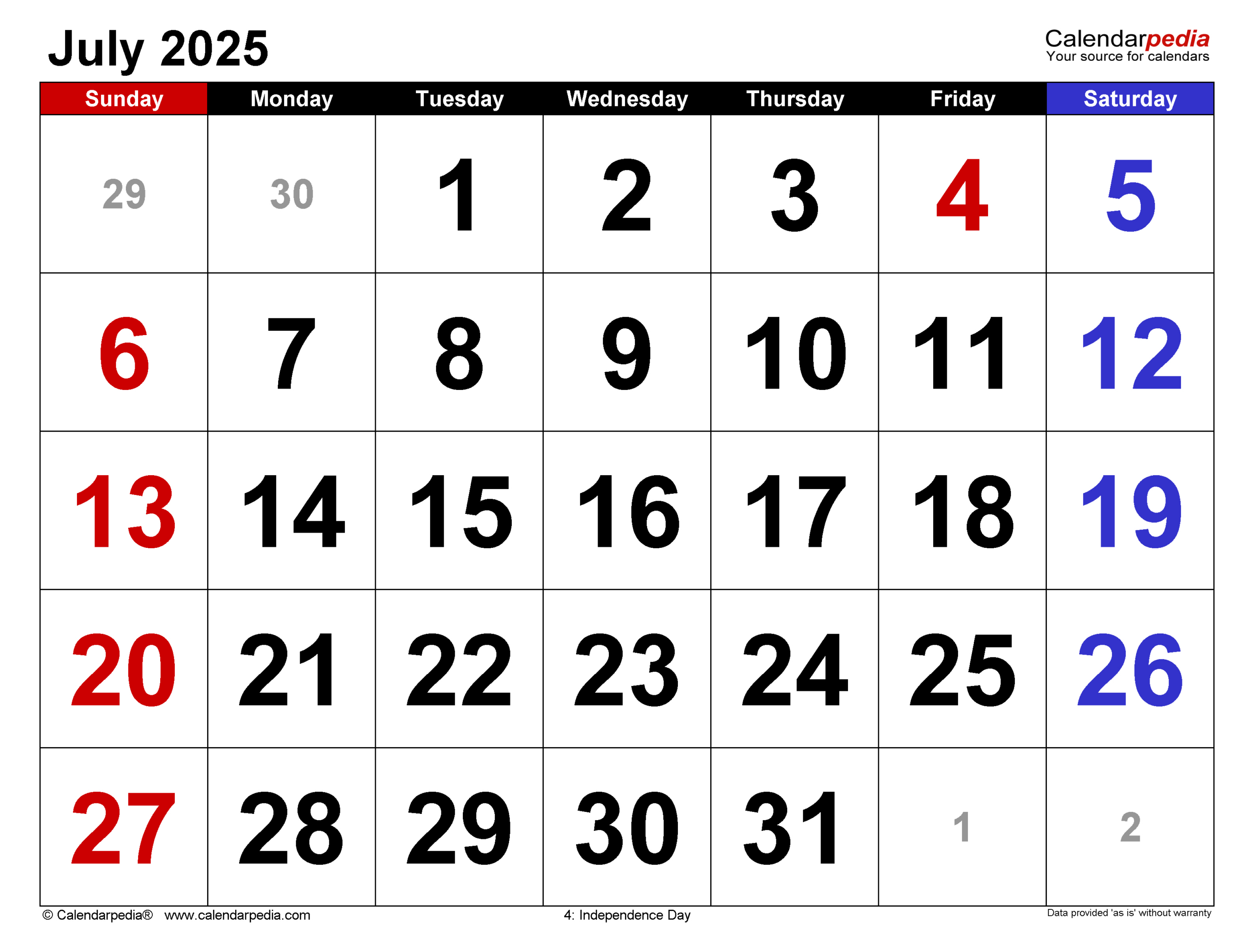 July 2025 Calendar | Templates For Pdf, Excel And Word | July 1 2025 Calendar