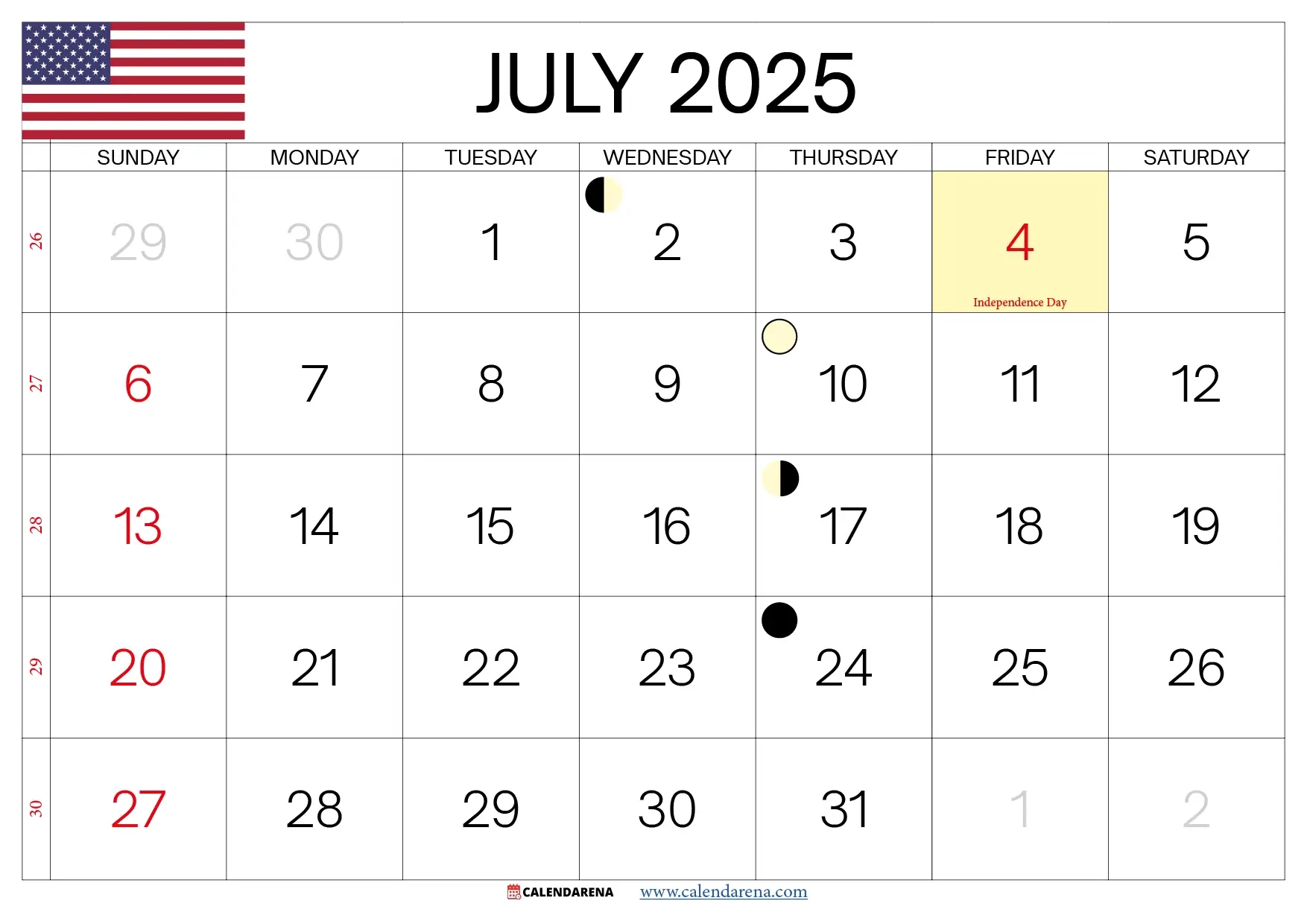 July 2025 Calendar Usa | July 2025 Holiday Calendar