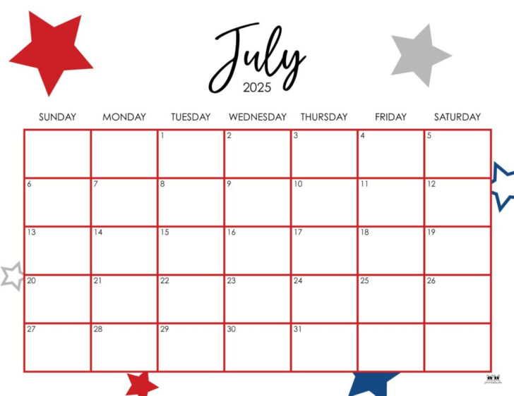 Blank July 2025 Calendar Printable | Calendar 2025