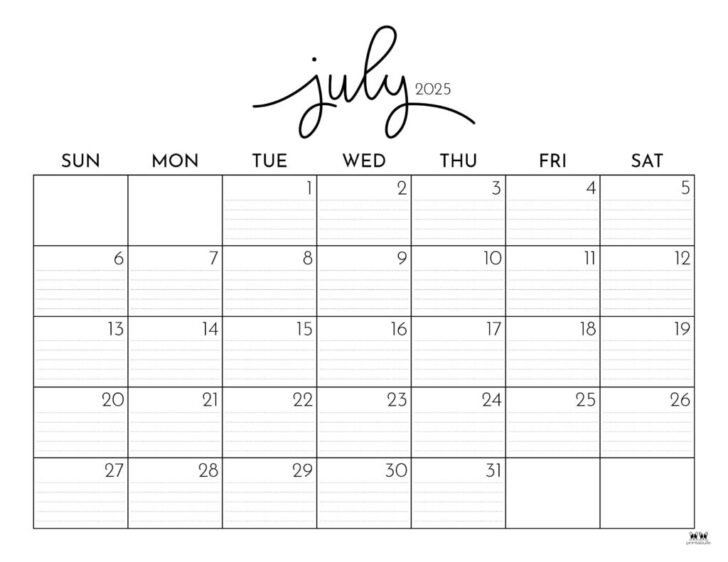 July 2025 Calendar Printable Monday Start | Calendar 2025