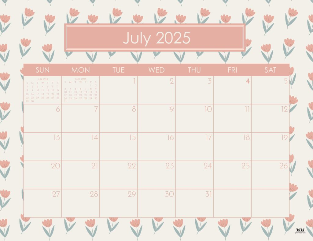 July 2025 Calendars - 107 Free Printables | Printabulls | July Calendar 2025 Cute