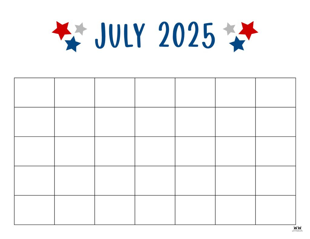 July 2025 Calendars - 107 Free Printables | Printabulls | July Calendar 2025 Template