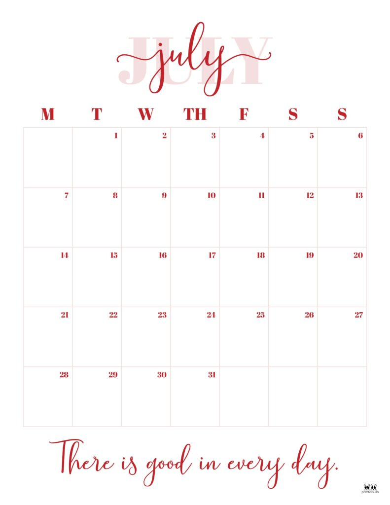 July 2025 Calendars - 107 Free Printables | Printabulls | Printabulls July Calendar 2025