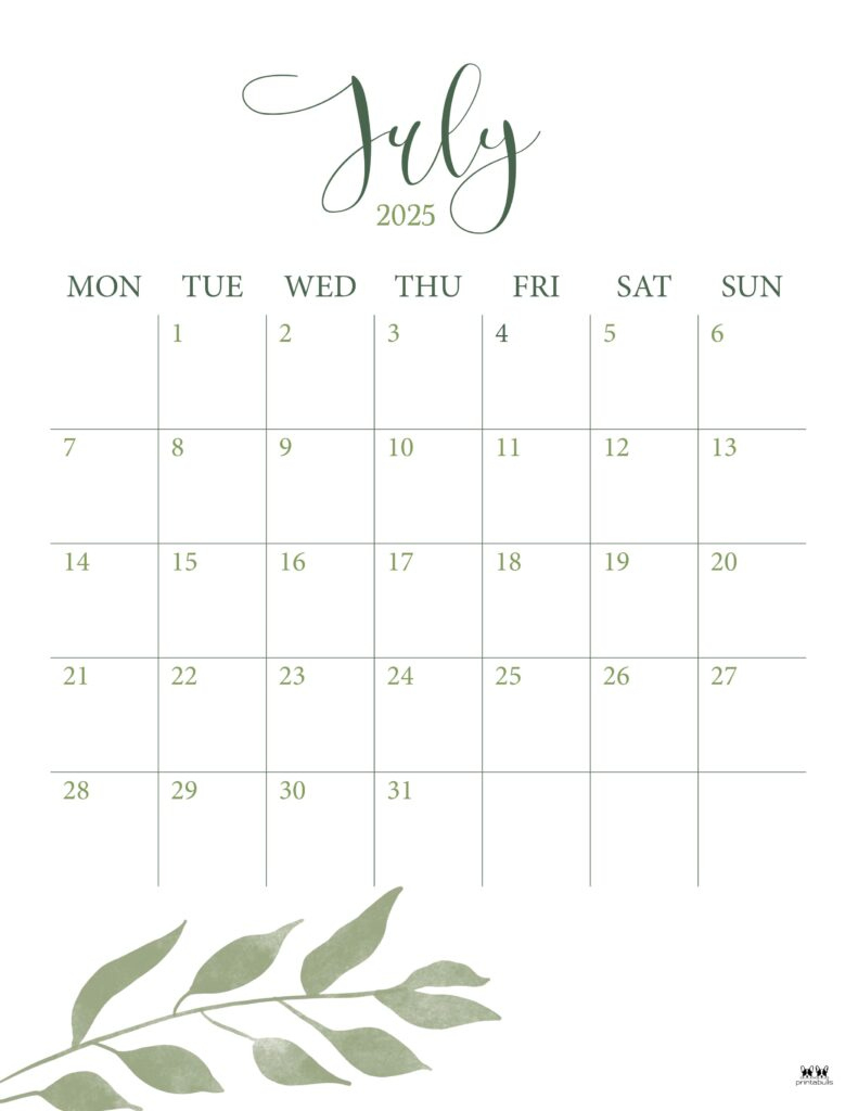 July 2025 Calendars - 107 Free Printables | Printabulls | Printabulls July Calendar 2025