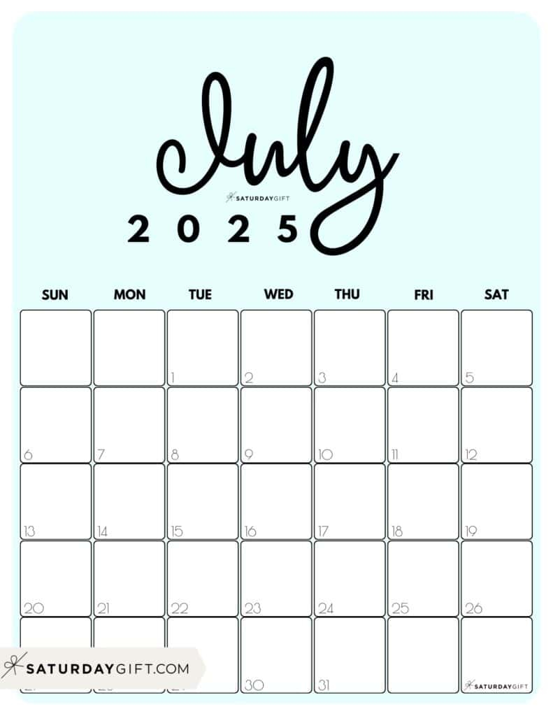 July 2025 Calendars - 23 Cute Free Printable Pdfs | Saturdaygift | 3 Month Vertical Calendar Printable July 2025