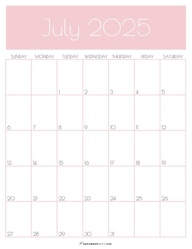 July 2025 Calendars - 23 Cute Free Printable Pdfs | Saturdaygift | Calendar 2025