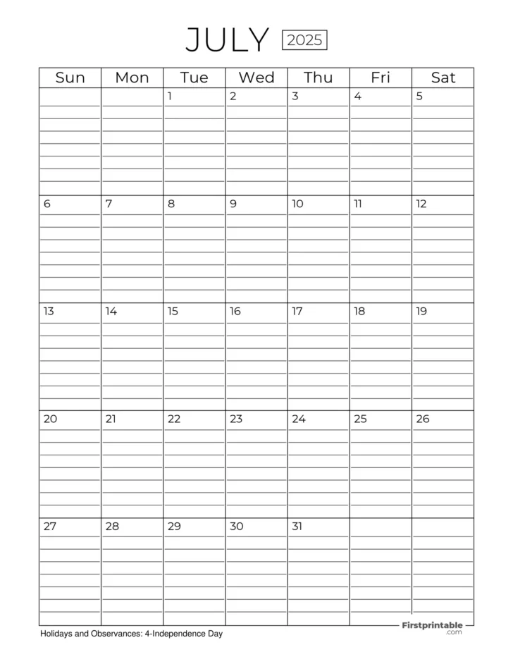 3 Month Vertical Calendar Printable July 2025 | Calendar 2025
