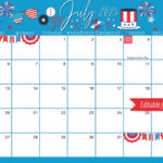 July 2025 Digital Calendar   Blue 4Th Of July Planner Editable |  Calendar 2025