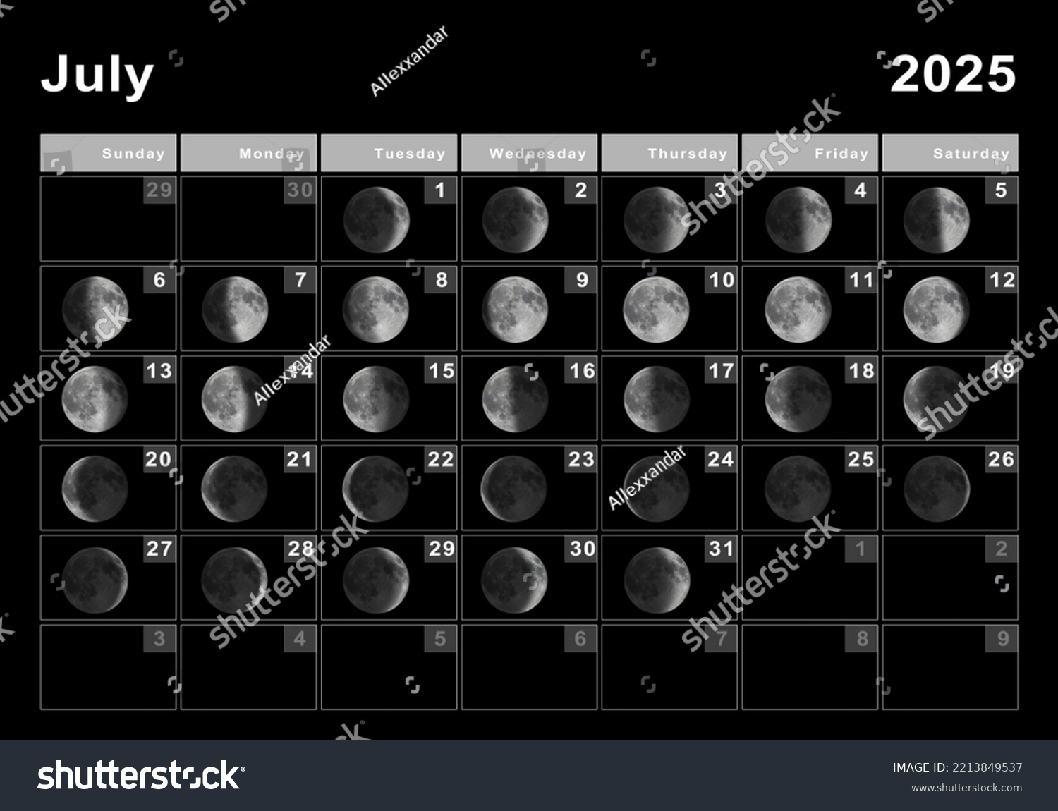 July 2025 Lunar Calendar Moon Cycles Stock Illustration 2213849537 | Calendar 2025