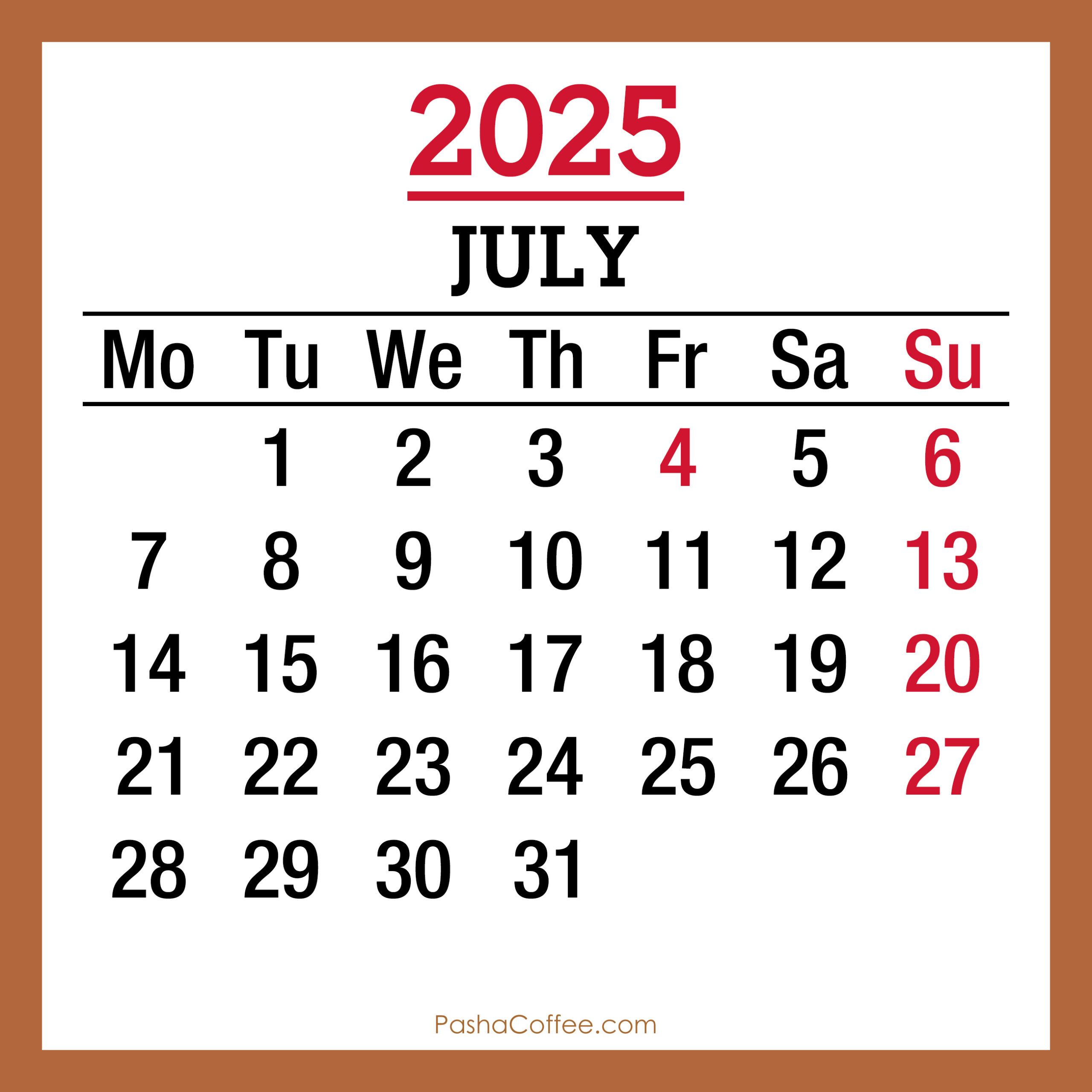 July 2025 Monthly Calendar With Holidays, Printable Free, Beige | July Calendar 2025 Holidays