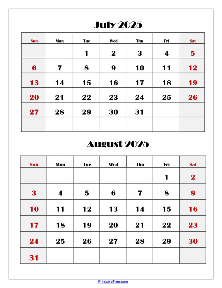 July and August 2025 Calendar | Calendar 2025