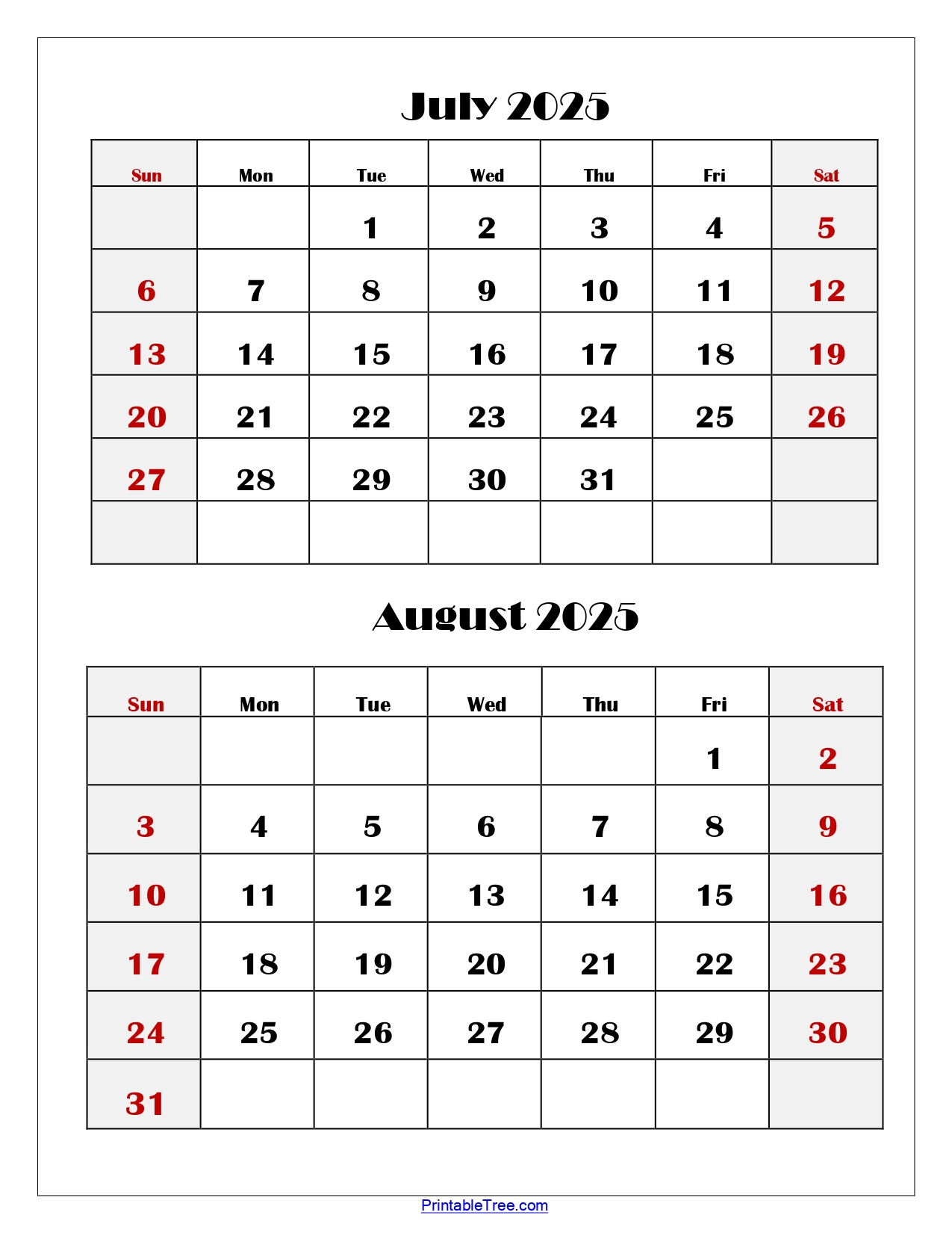July And August 2025 Calendar Printable Pdf | Two Months Calendar | July August 2025 Calendar