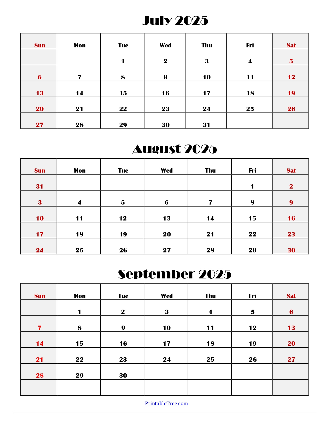 July To September 2025 Calendar Printable Pdf | Three Months Calendar | July August September 2025 Calendar Printable