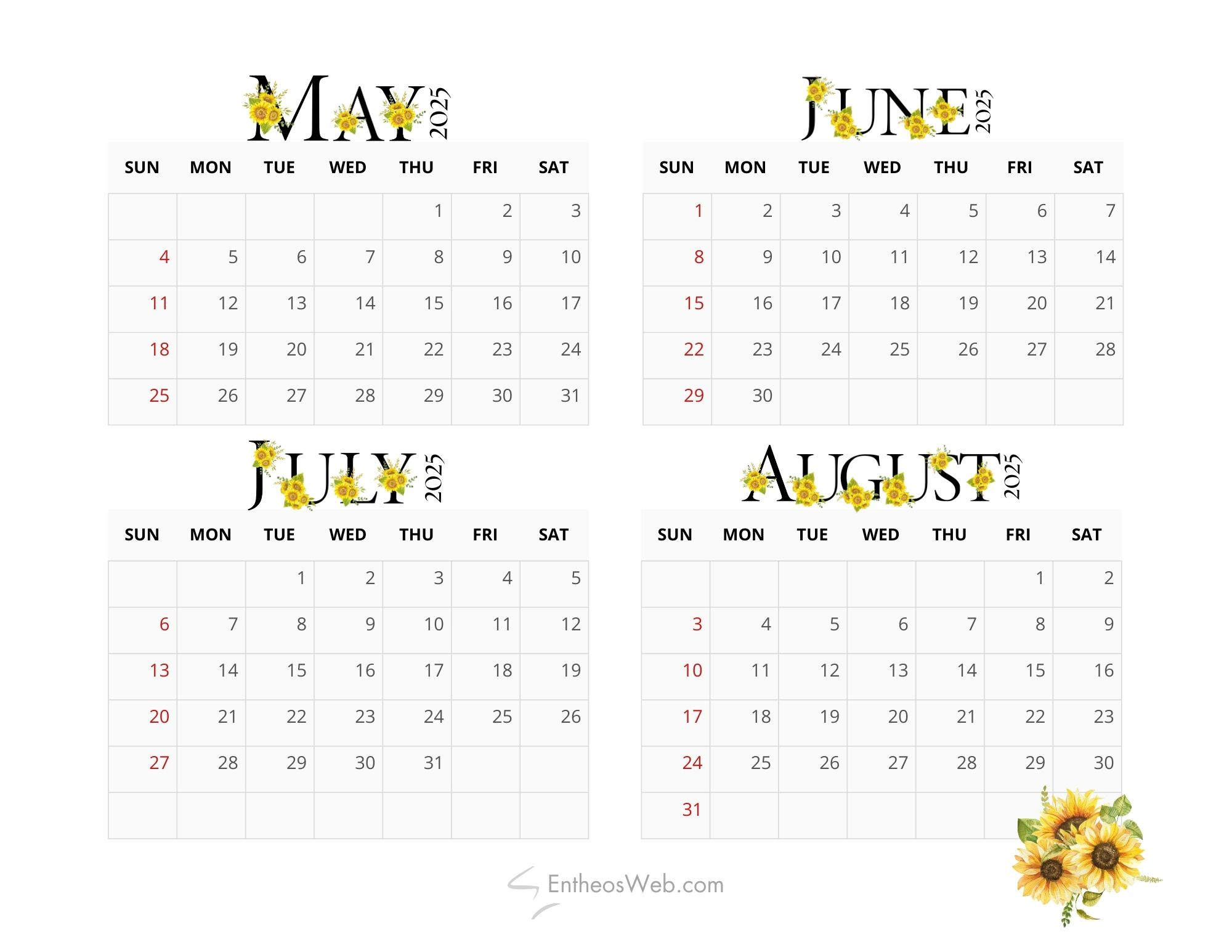 May, June, July, August – 4 Month Calendar | Entheosweb | 4 Month Calendar May June July August 2025