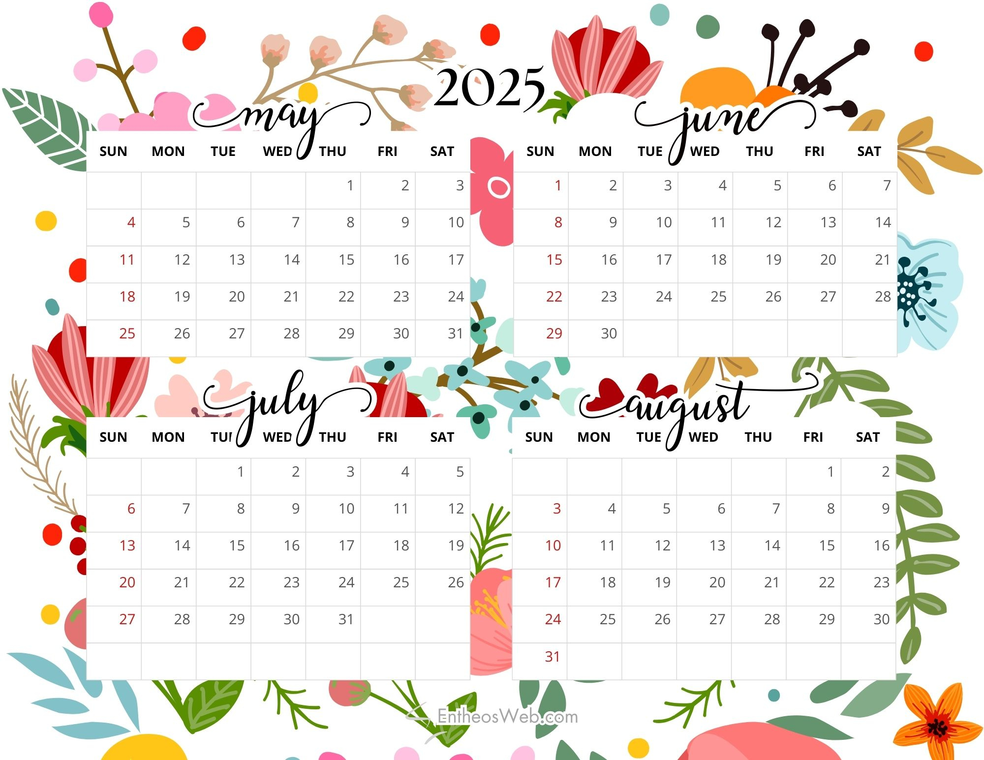 May, June, July, August – 4 Month Calendar | Entheosweb | 4 Month Calendar May June July August 2025