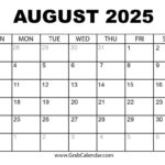Printable August 2025 Calendar | August 2024 July 2025 Calendar Printable