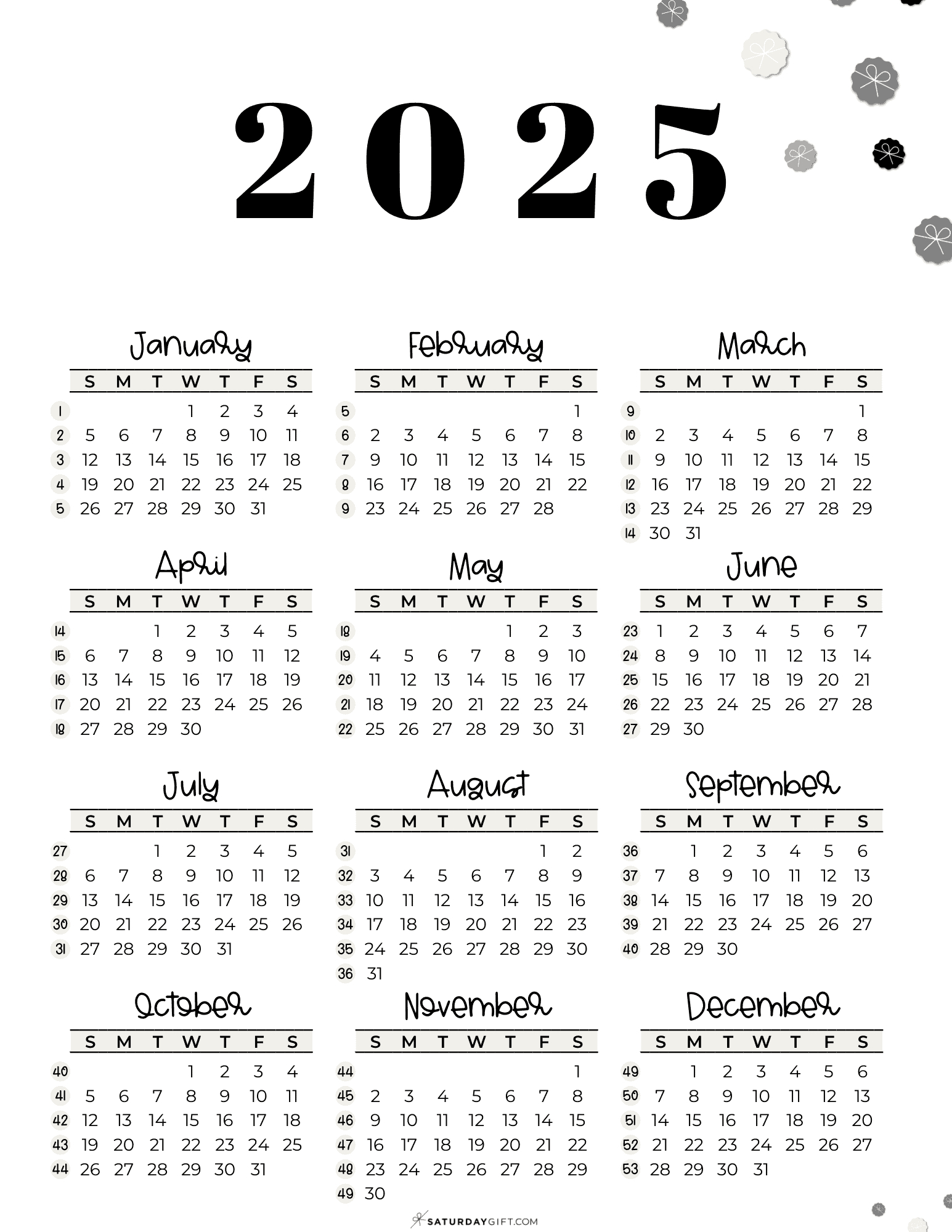 Week Numbers For 2025 - What Week Is It? | Saturdaygift | 30 Calendar Days Before July 3 2025