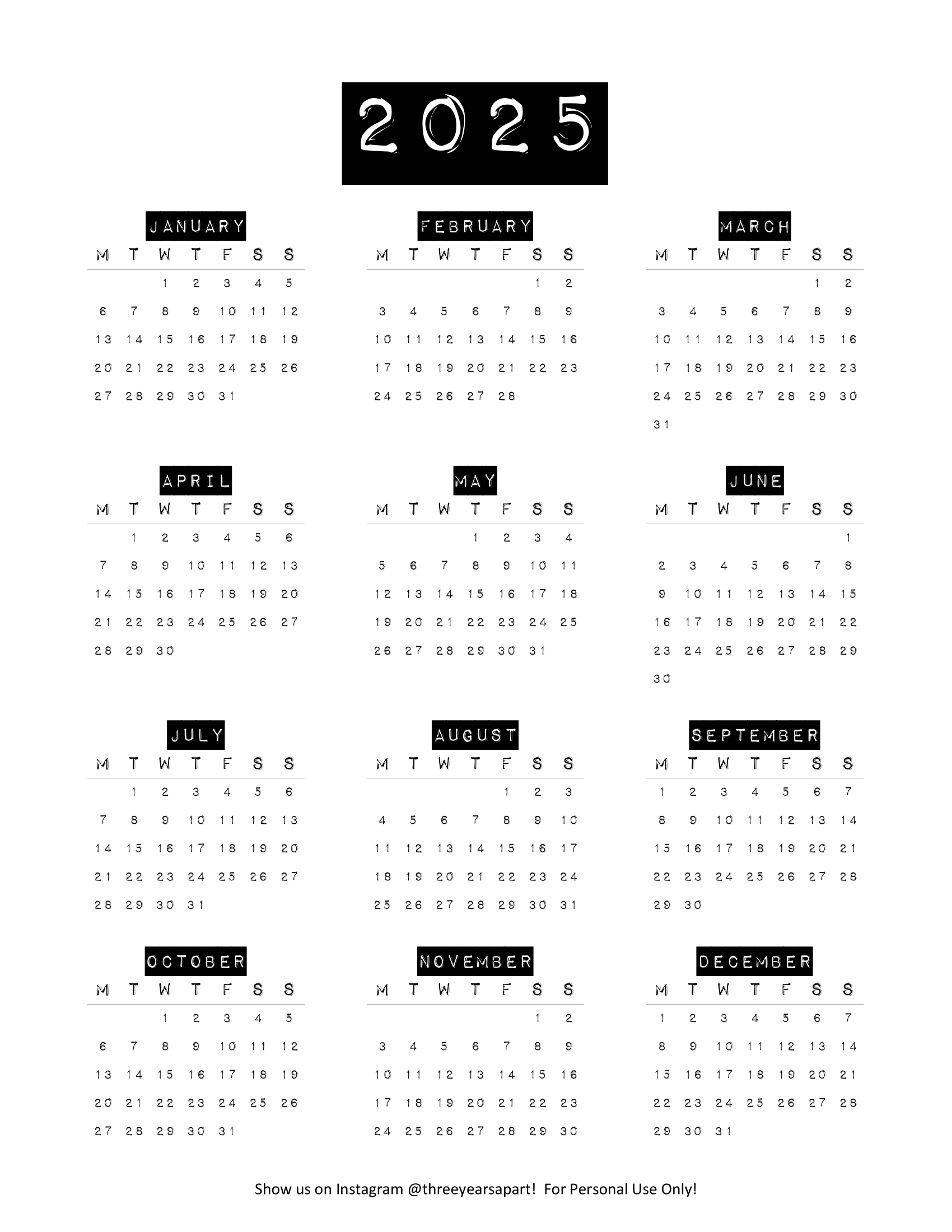 2025 Calendar Free Printable | Bullet Journal And Planner Free | August Bullet Journal Calendar 2025
