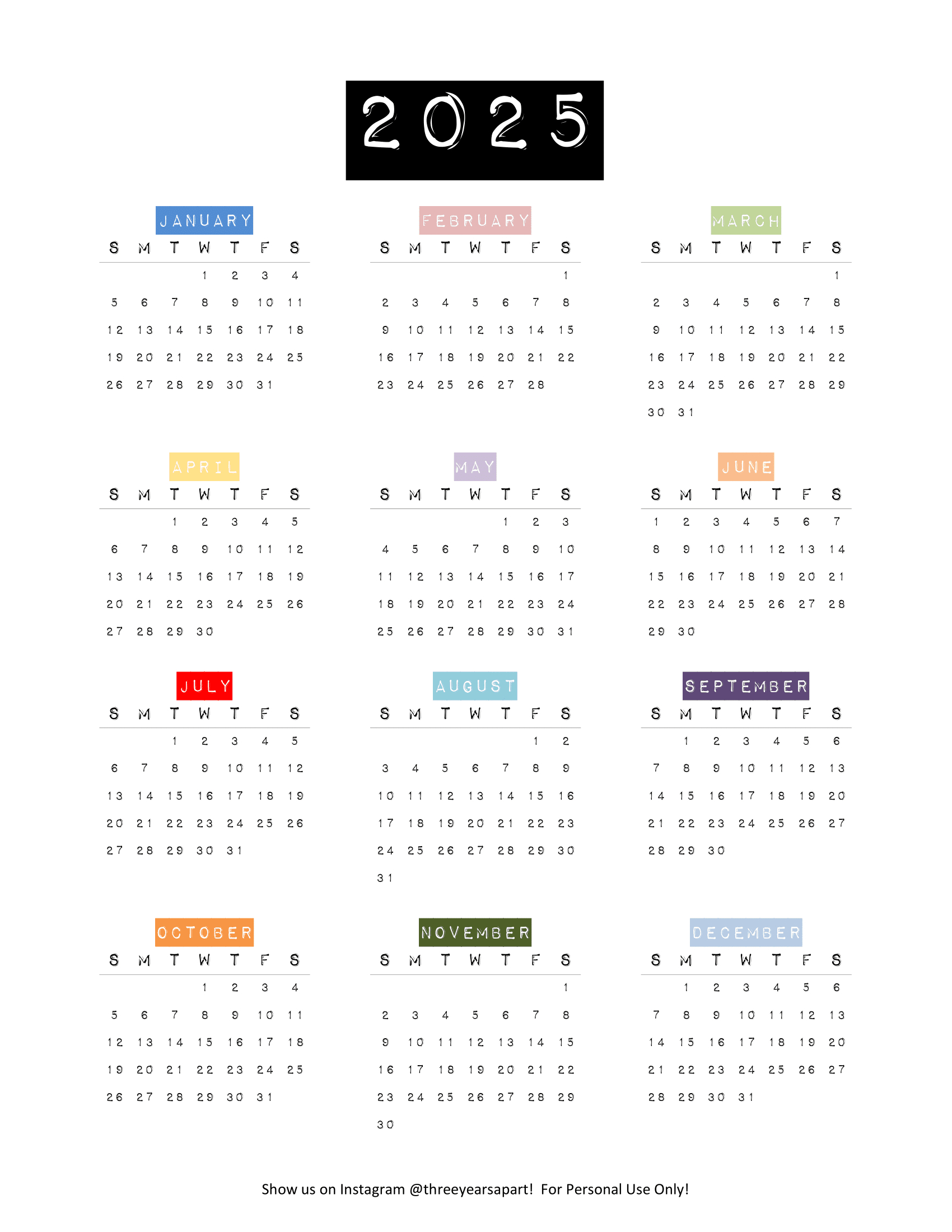 2025 Calendar Free Printable | Bullet Journal And Planner Free | Calendar 2025