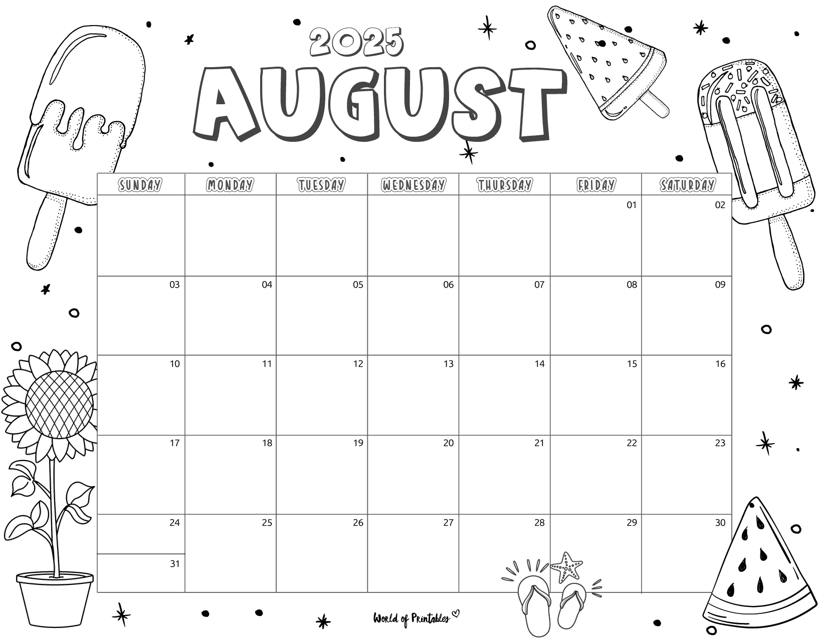 2025 Coloring Calendar - Free Printables - World Of Printables | August 2025 Coloring Calendar