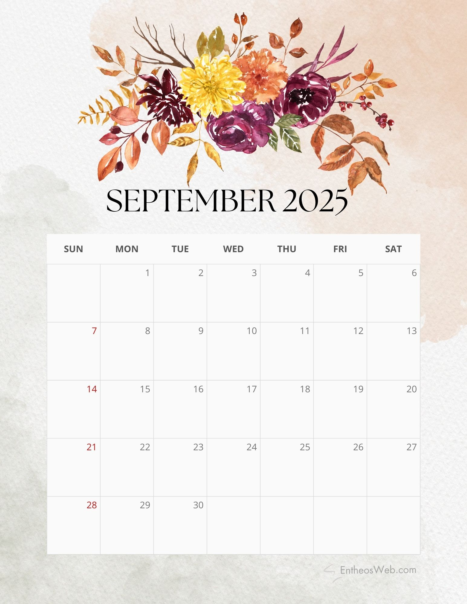2025 Floral Monthly Calendar Free Pdf Printable | Entheosweb | Calendar 2025