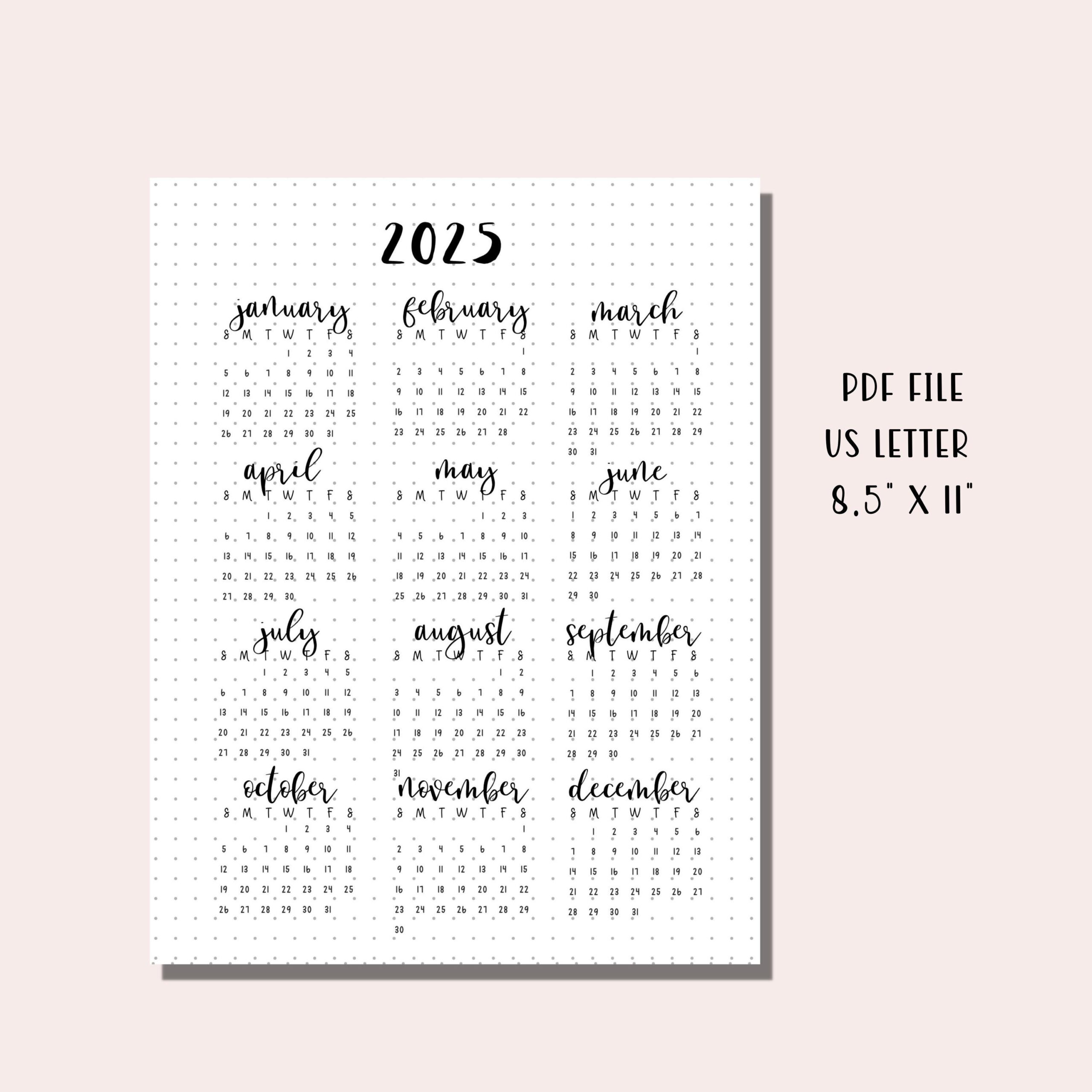 2025 Kalender Druckbare Planer 2025 / Gepunktete Bullet Journal | August Bullet Journal Calendar 2025