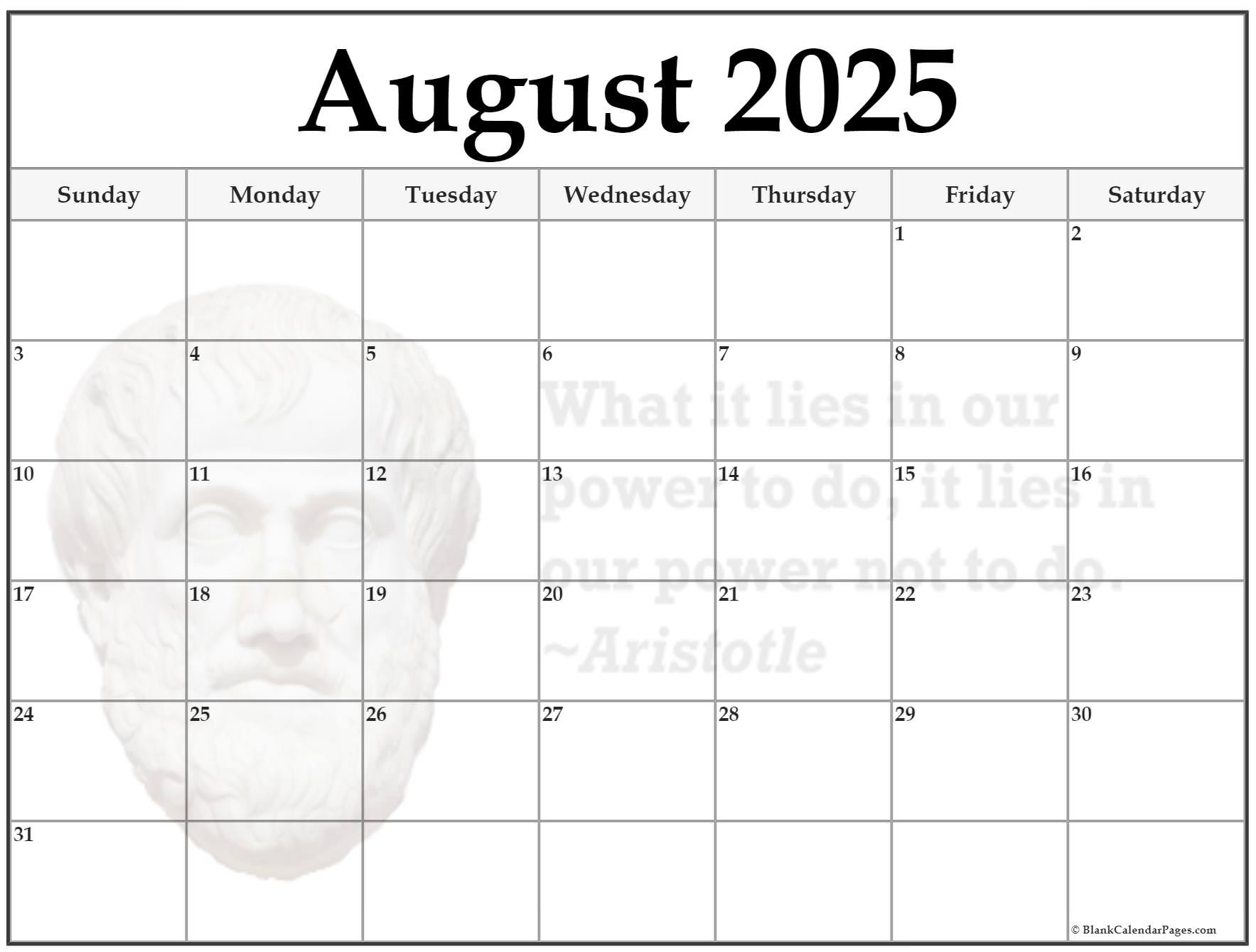 24+ August 2025 Quote Calendars | Blank Calendar Pages August 2025