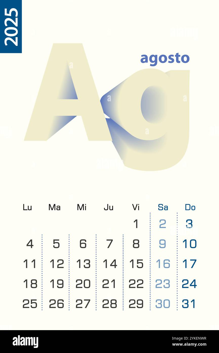 Agosto 2025 Stock Vector Images - Alamy | August 2025 Calendar In Spanish