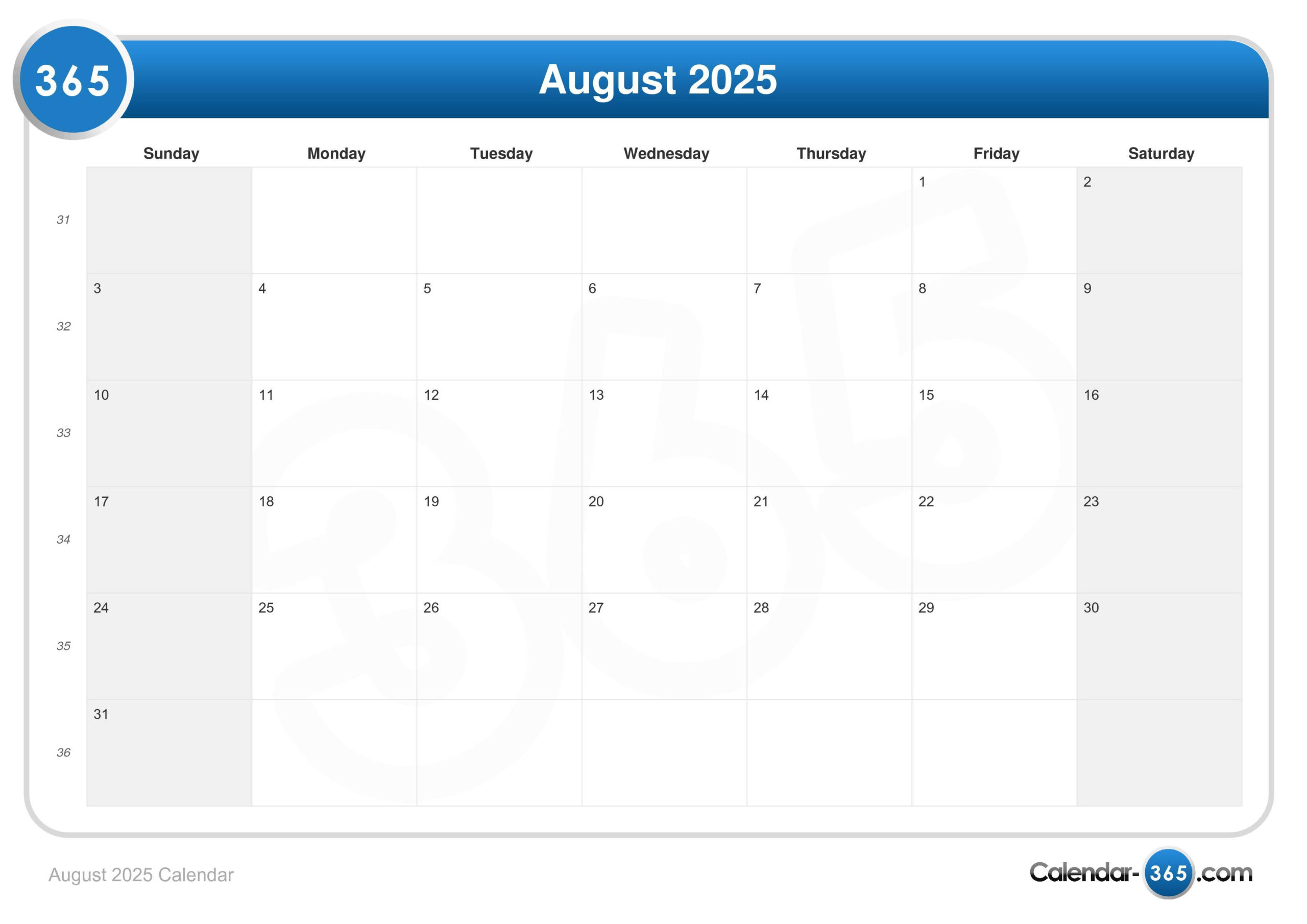 August 2025 Calendar | August 17 2025 Calendar