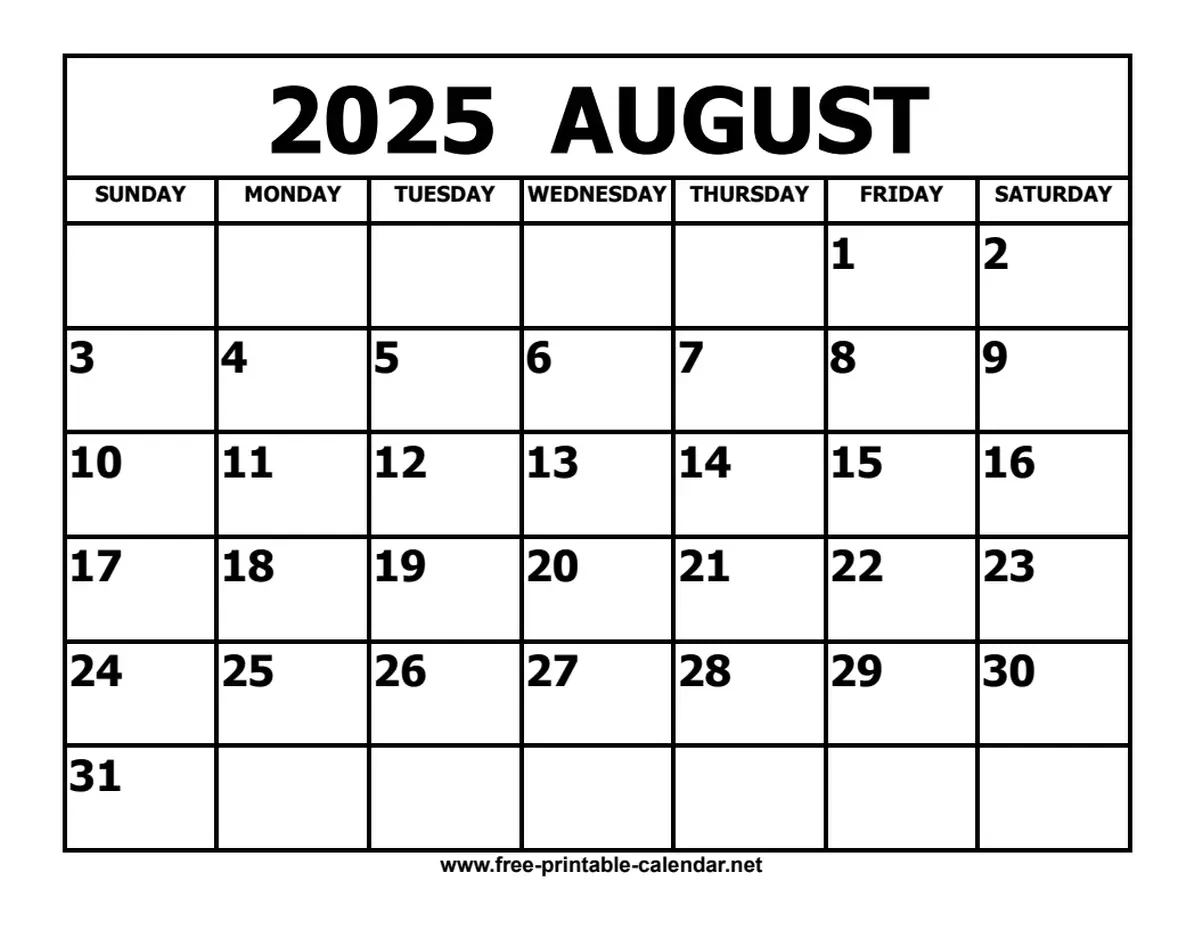 August 2025 Calendar | August 4 2025 Calendar