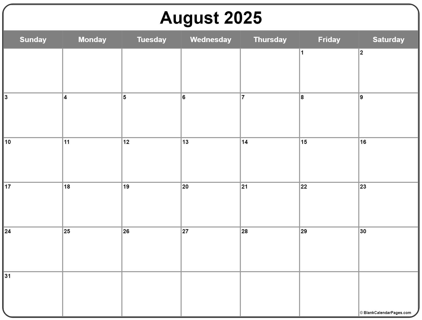 August 2025 Calendar | Free Printable Calendars | August 2025 To August 2026 Calendar Organizer