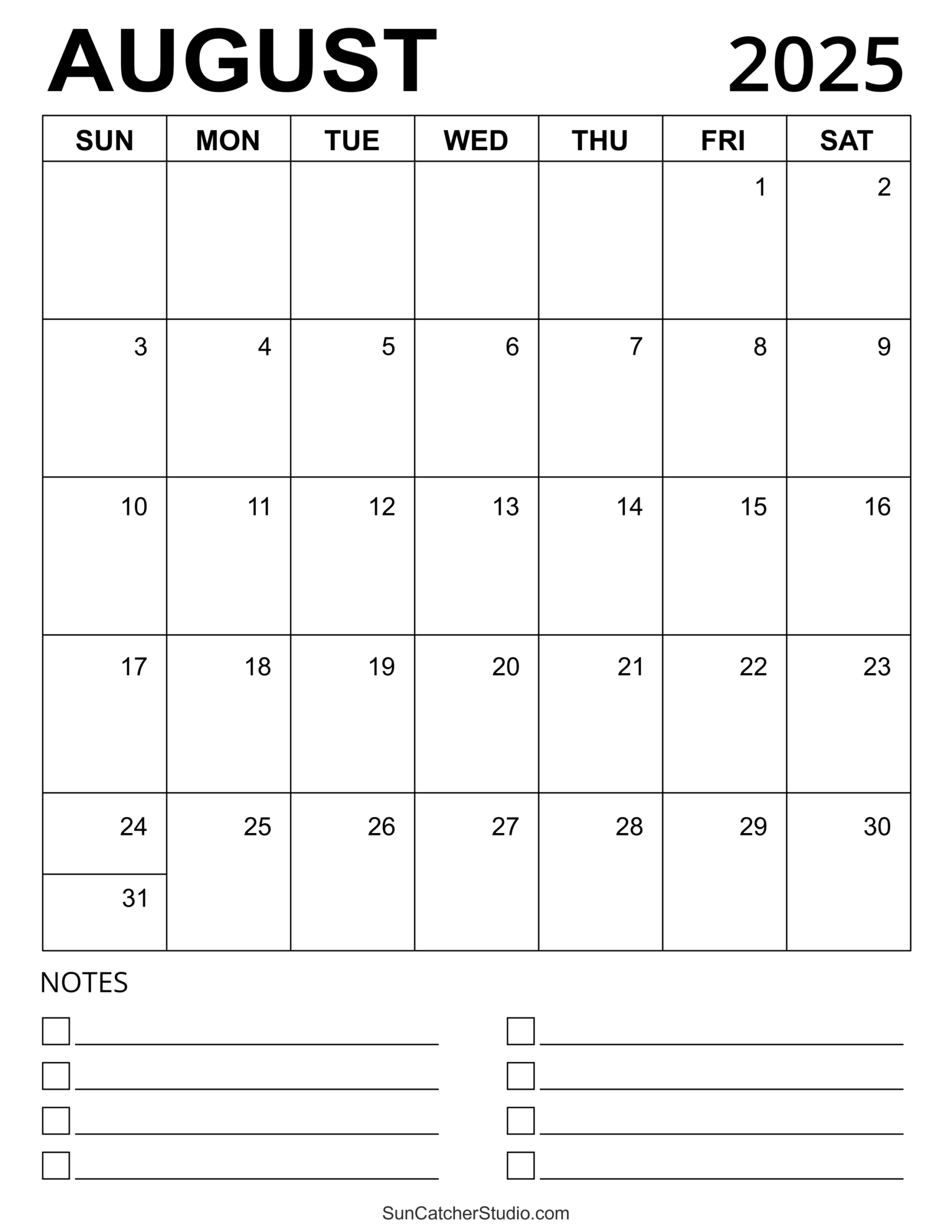August 2025 Calendar (Free Printable) – Free Printables, Monograms | August 2025 Calendar Printable Free Word