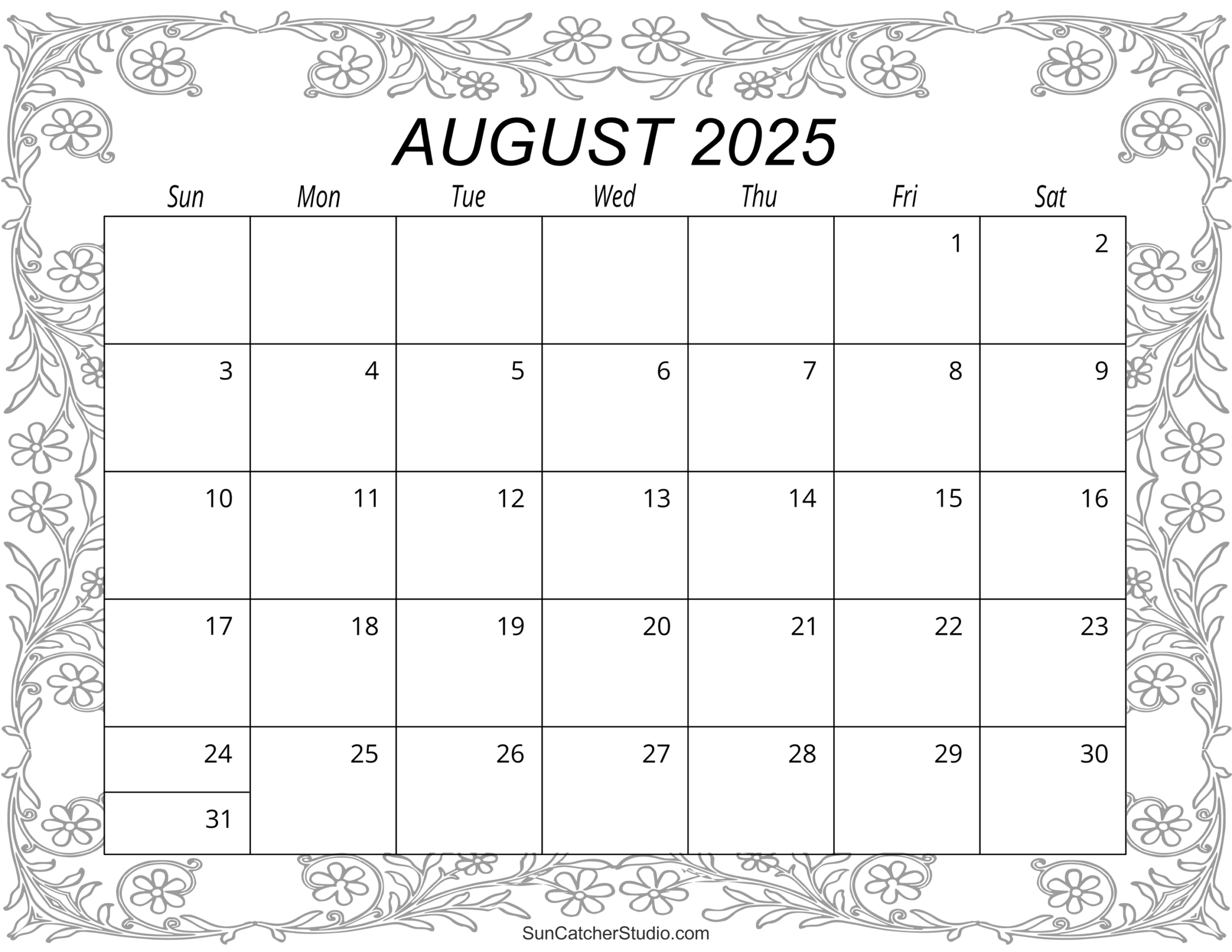 August 2025 Calendar (Free Printable) – Free Printables, Monograms | August 2025 Coloring Calendar