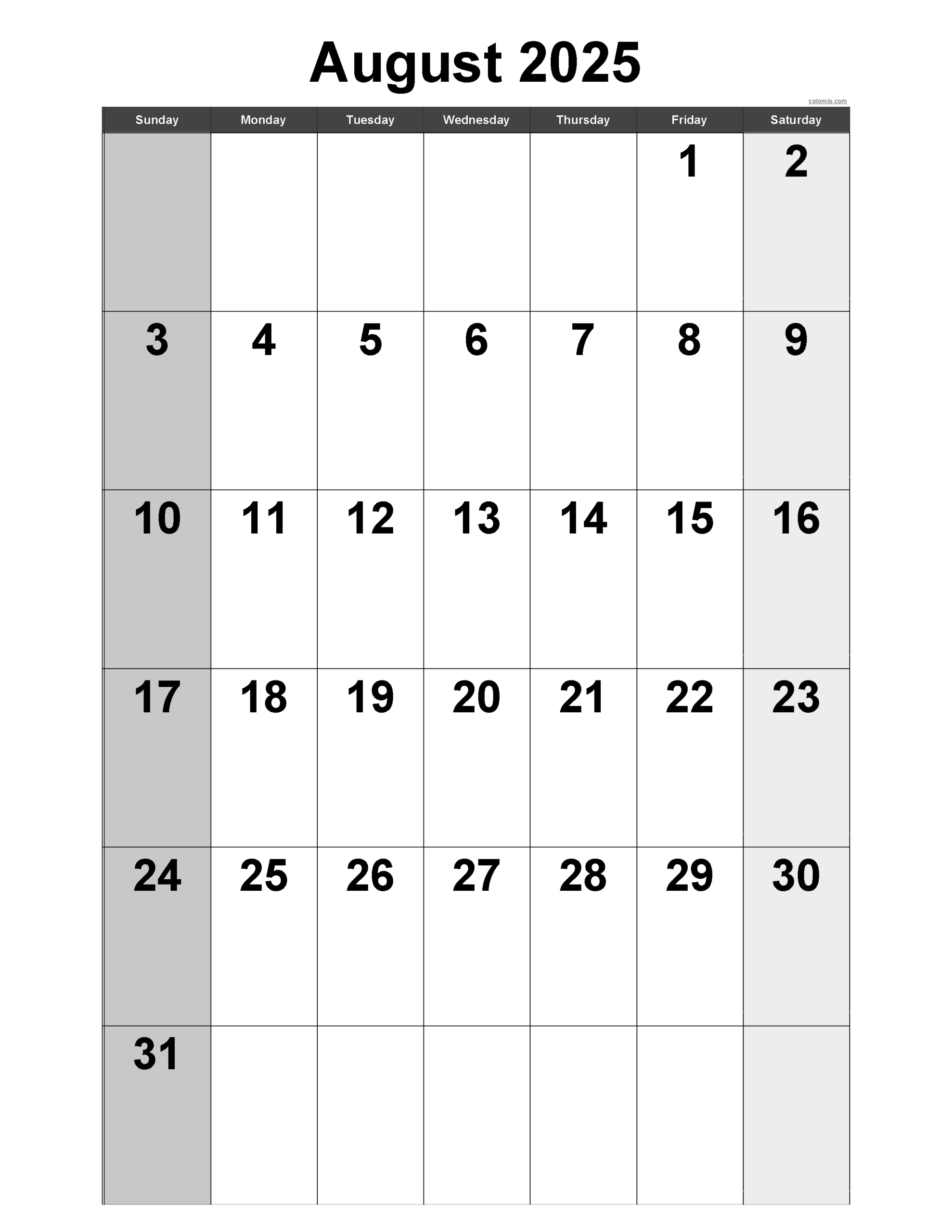 August 2025 Calendar | Free Printable Pdf, Xls And Png | August 2025 Calendar Printable Vertical