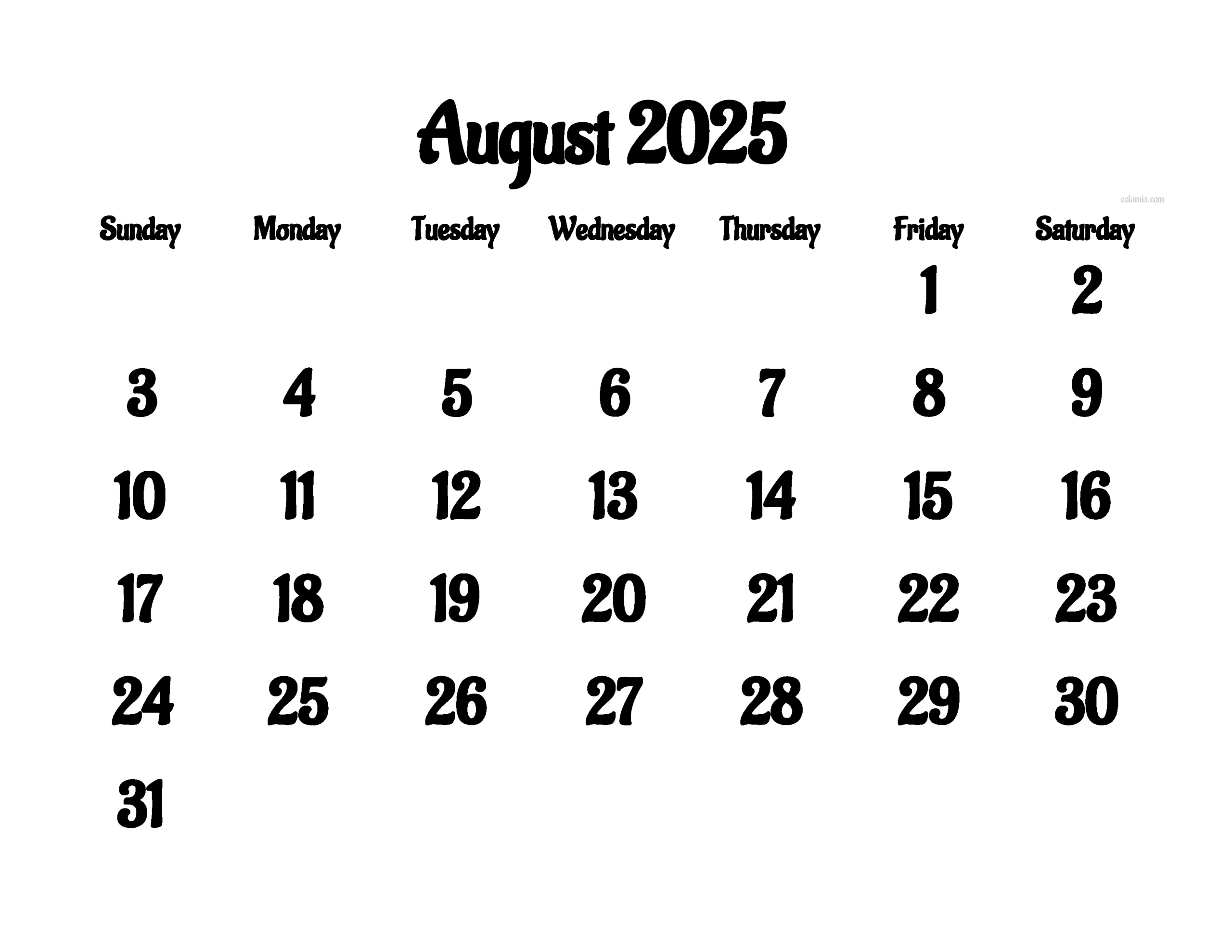 August 2025 Calendar - Free Printable Pdf, Xls And Png | Www | August 2025 Calendar Images