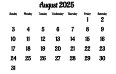 August 2025 Calendar – Free Printable Pdf, Xls And Png | Www | Images Of August 2025 Calendar