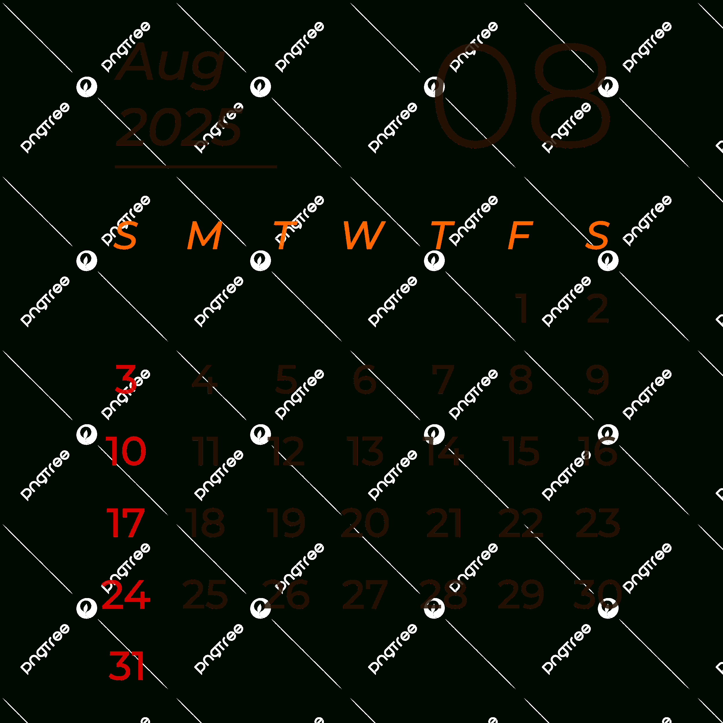 August 2025 Calendar Png Transparent Images Free Download | Vector | August 2025 Calendar Transparent Background