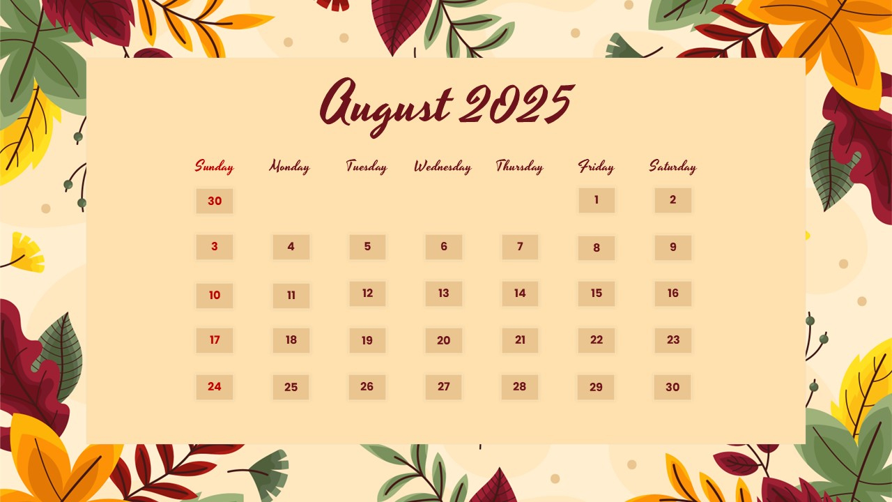 August 2025 Calendar – Powerpoint Template &amp;amp; Google Slides - Slidechef | Google Calendar August 2025