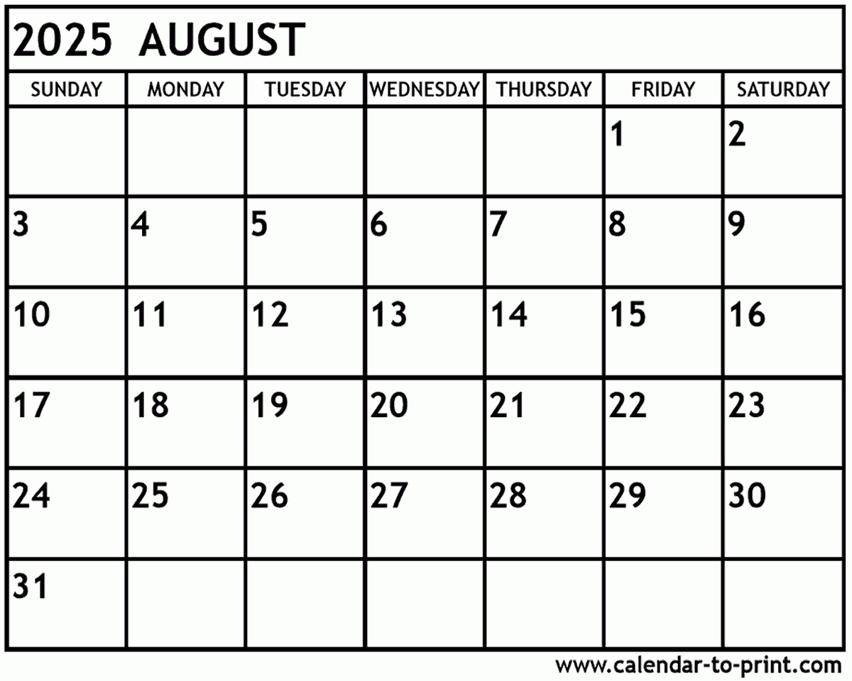 August 2025 Calendar Printable | Calendar 2025