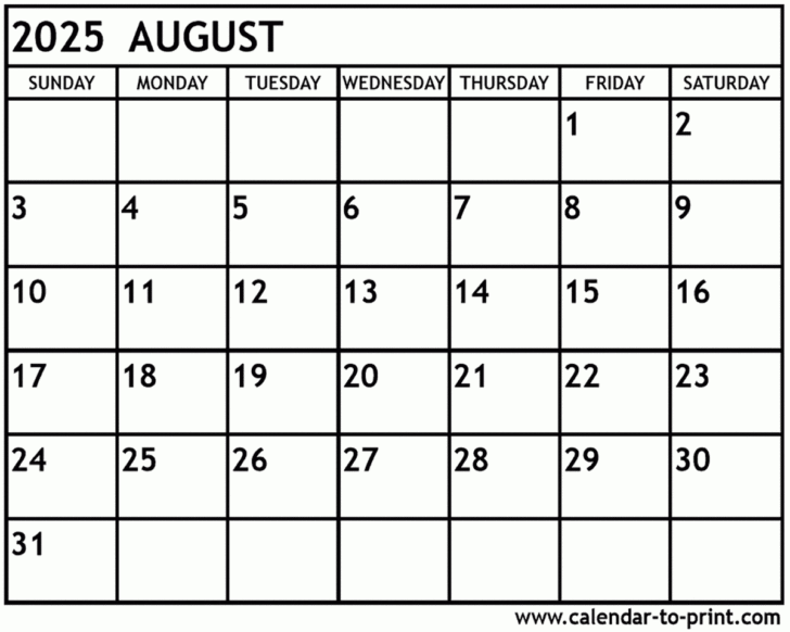 2025 August Printable Calendar | Calendar 2025