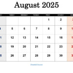 August 2025 Calendar Printable Pdf Template With Holidays | August 2025 Calendar Monday Start